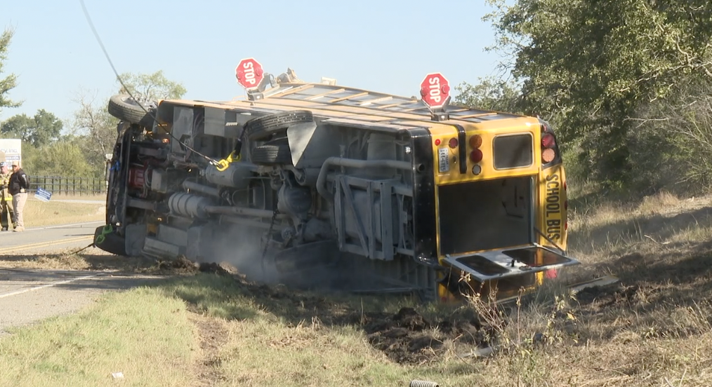 Iola ISD school bus overturns after swerving to avoid oncoming vehicle ...