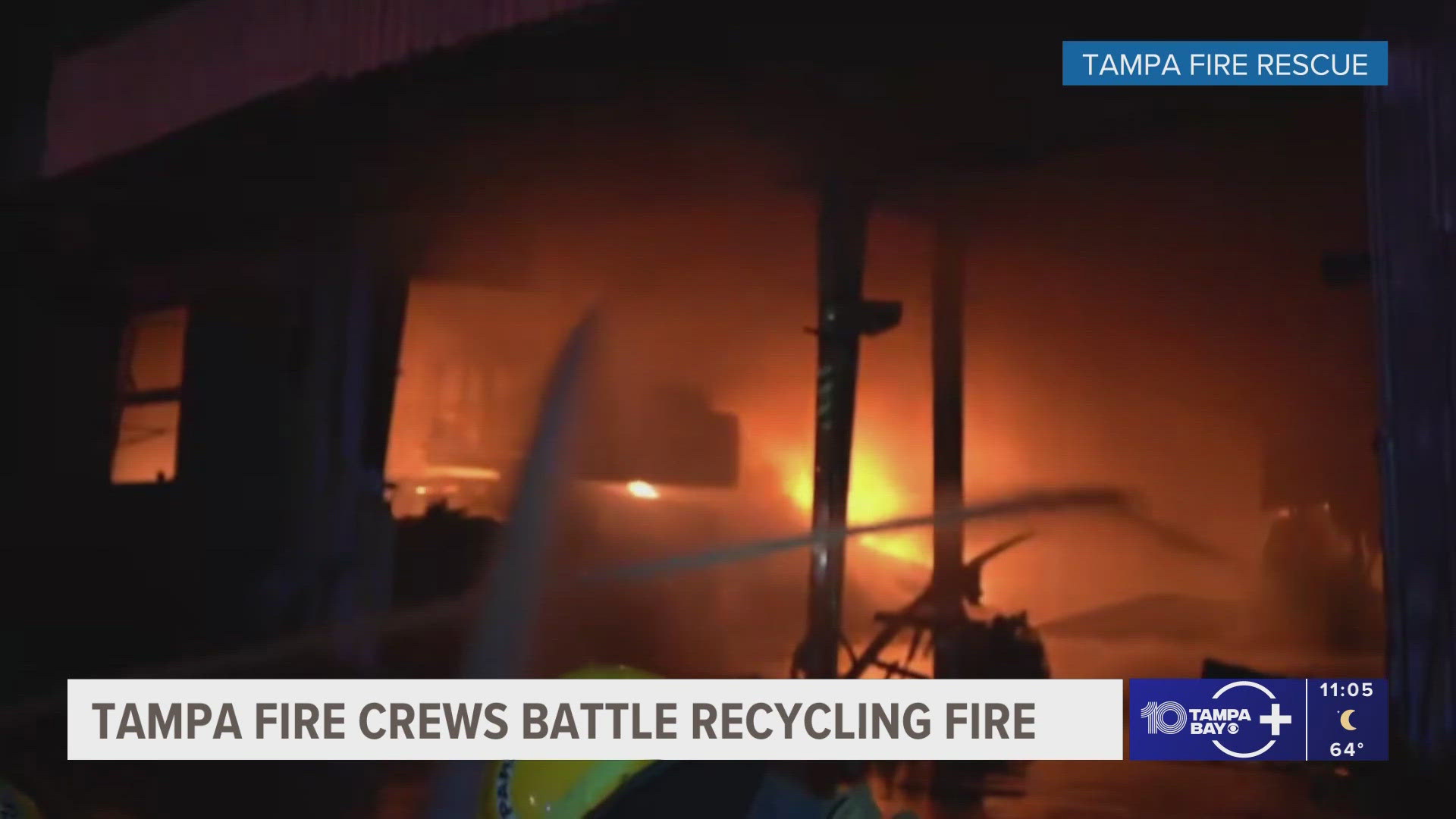 Tampa Fire Rescue crews get flames under control at a recycling facility