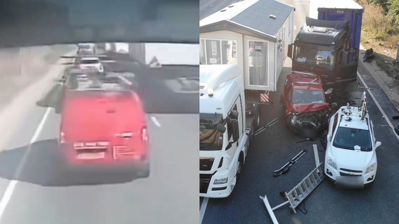 Watch moment Yorkshire lorry driver smashes into traffic at more than ...