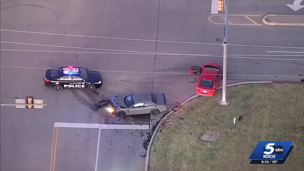 Ambulance and police respond to damaging crash in southwest Oklahoma City