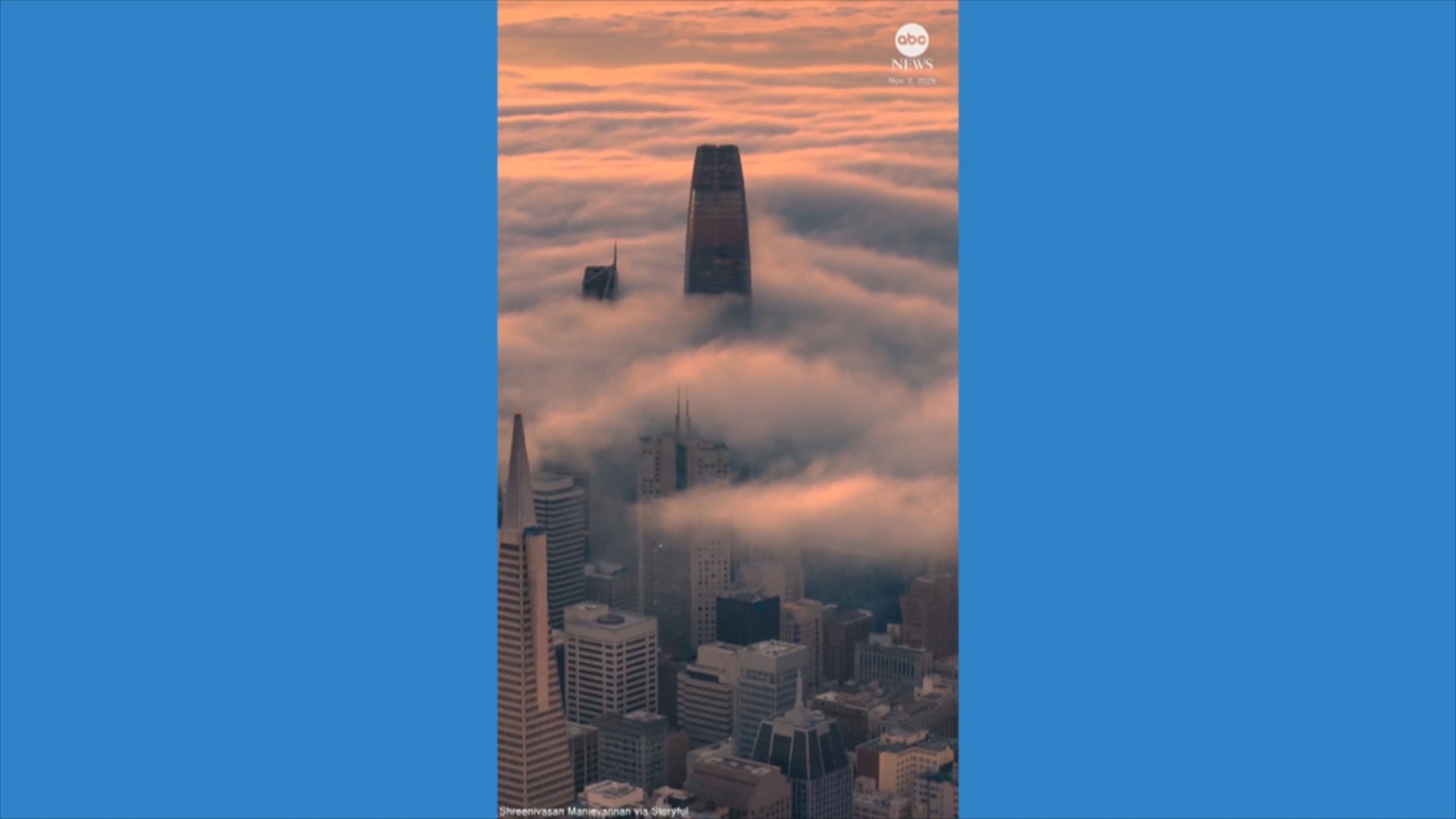 Aerial footage shows San Francisco swathed in fog