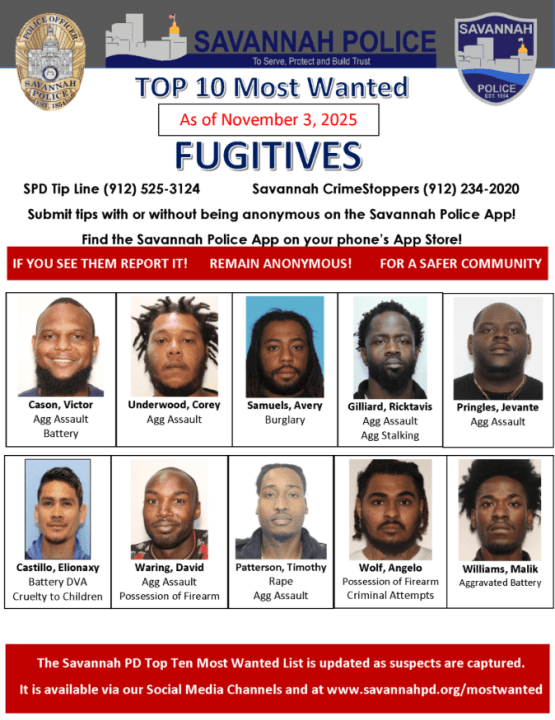 Savannah police updates Top 10 Most Wanted list