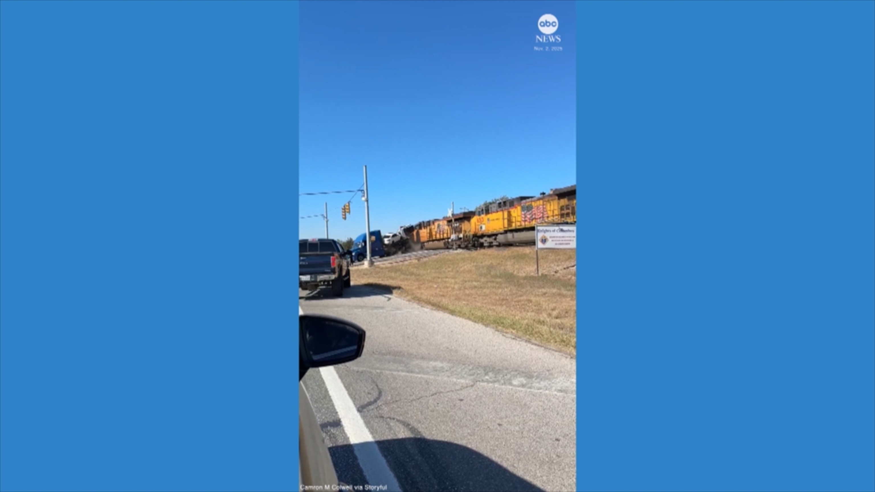 Train slams into semi-trailer stuck on tracks in Texas