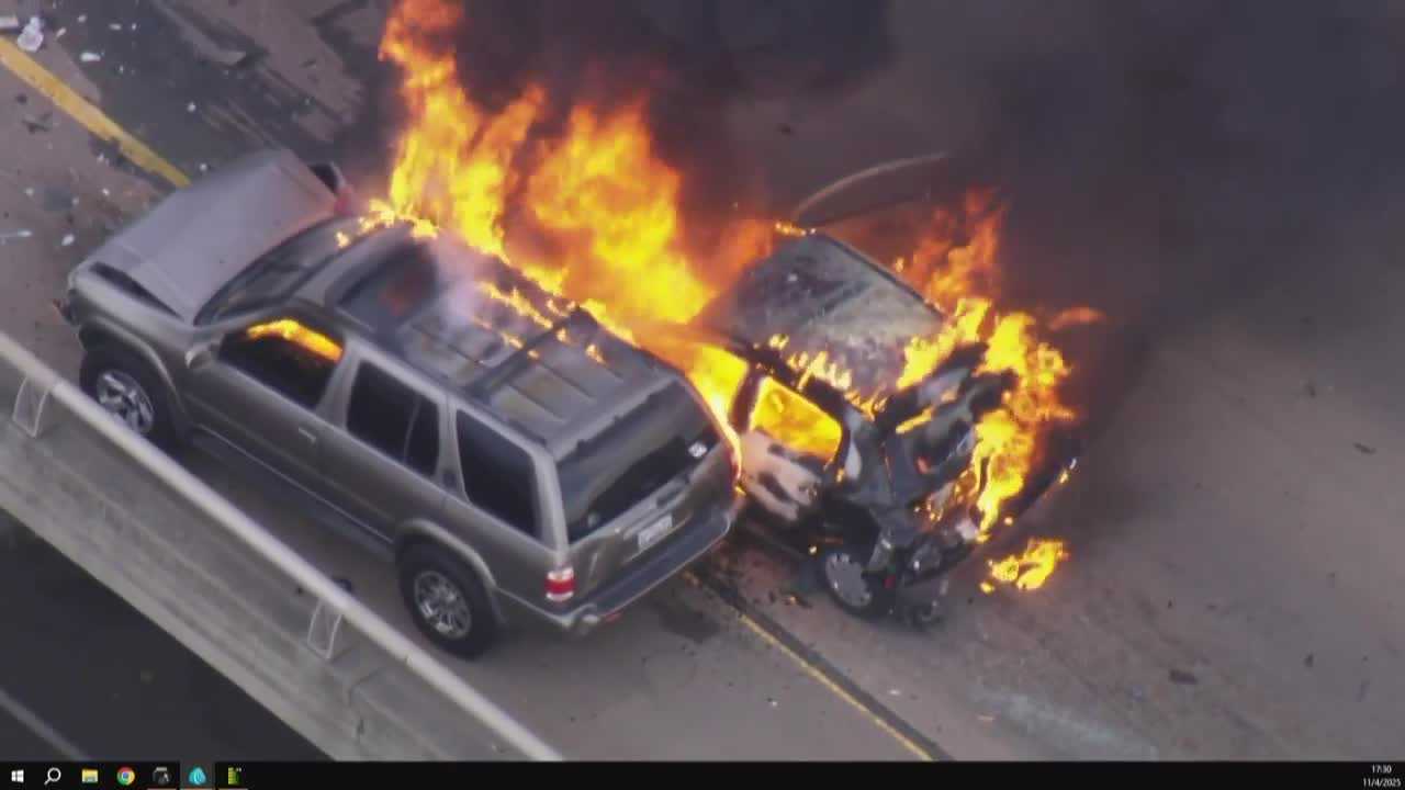 1 injured in crash that caused 2 cars to catch fire on Business 80 in ...