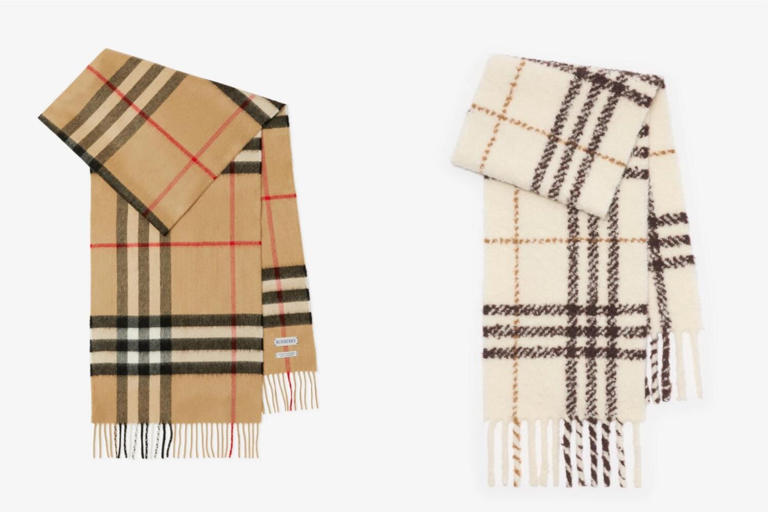バーバリー“チェック柄”カシミヤマフラー、ふんわりアルパカウール