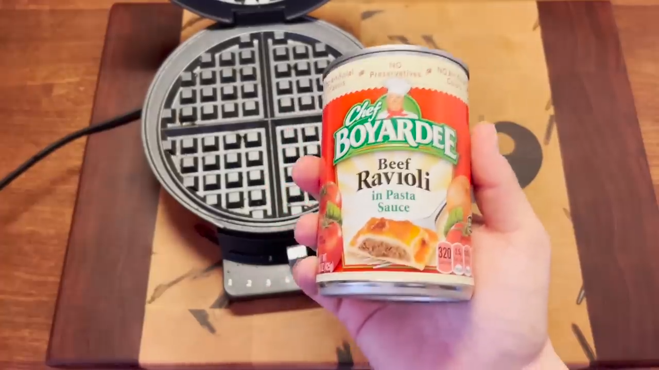 Waffled Chef Boyardee beef ravioli