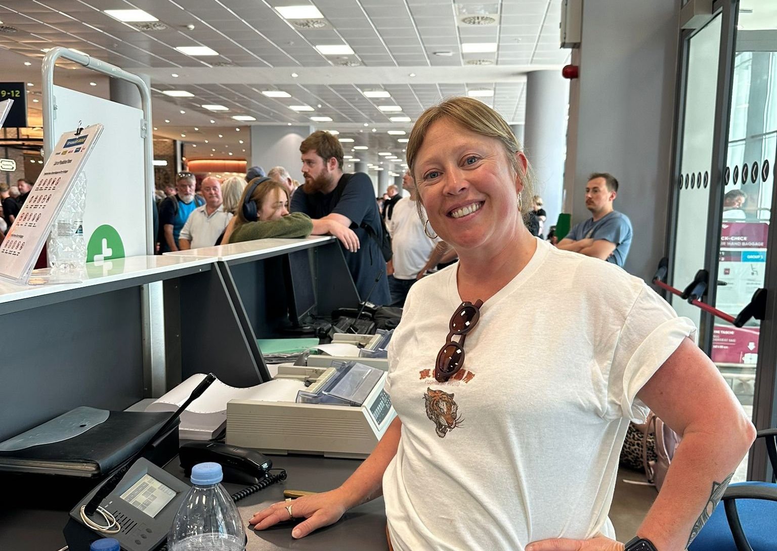 Mum takes over airport PA to help board eight planes