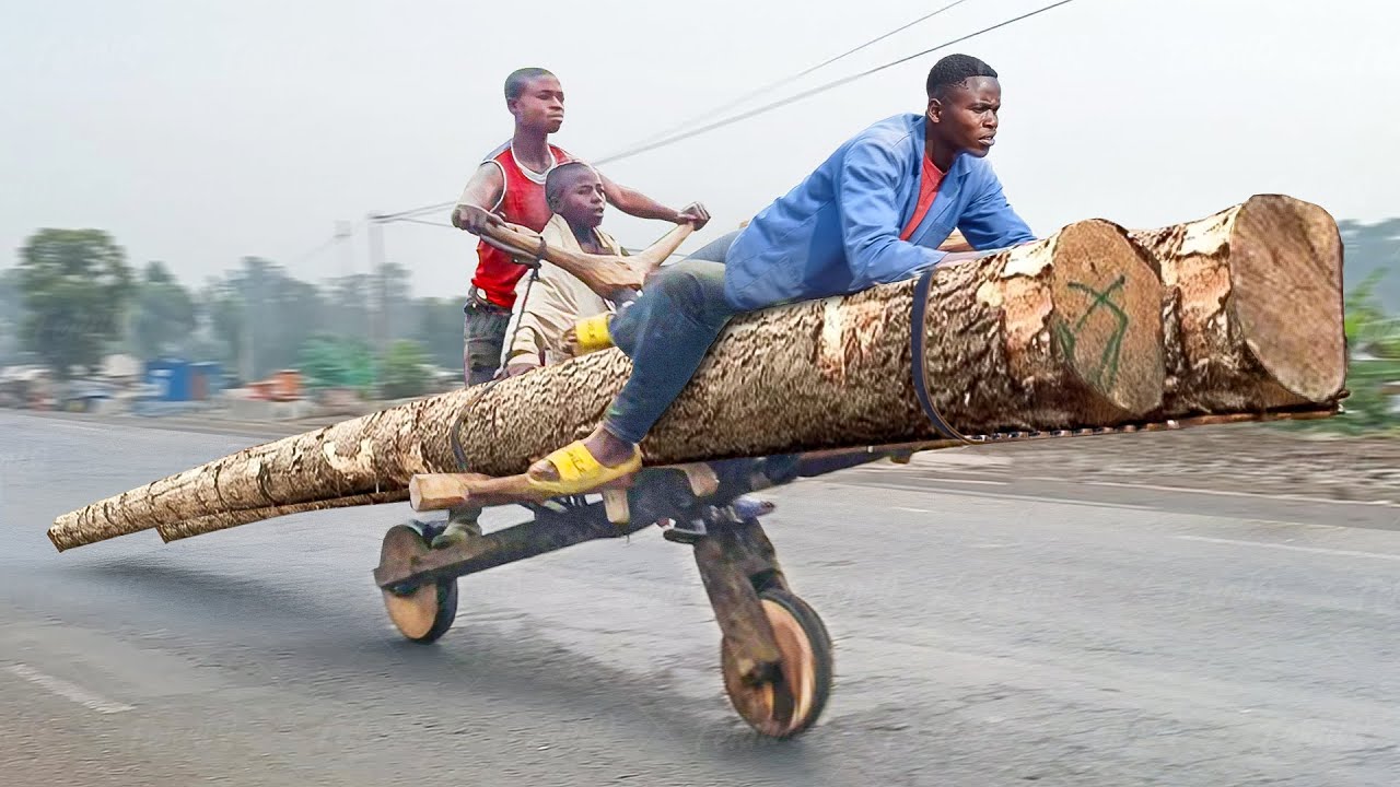 Risky Way They Ride Brakeless Giant Wooden Scooters in Africa..
