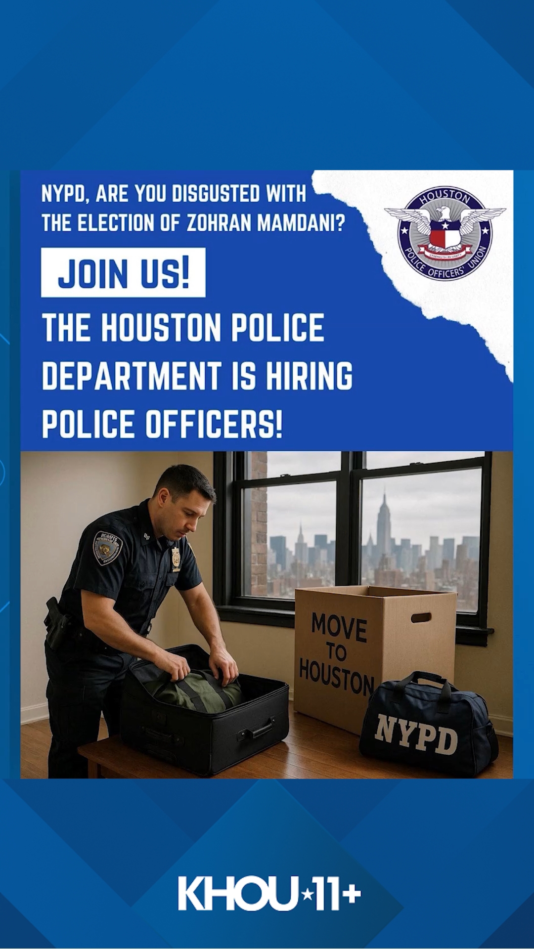 Houston police union invites NYPD cops to Texas following Mamdani election