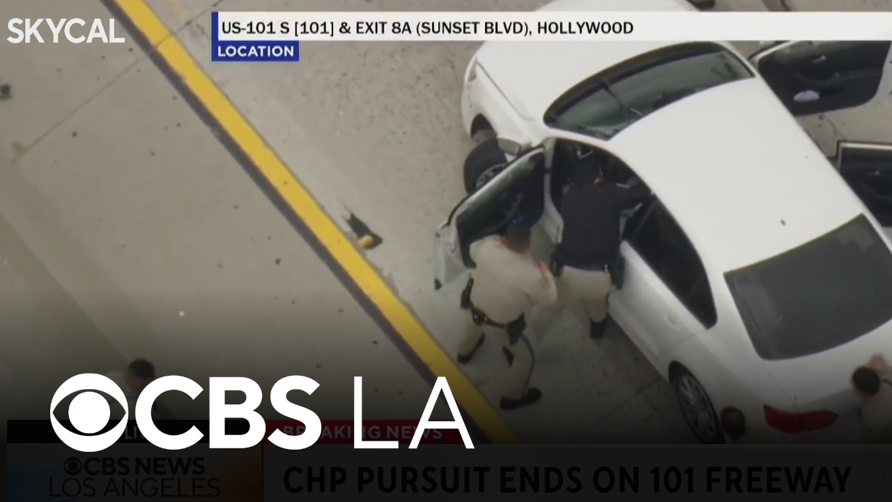 Pursuit ends on 101 Freeway in Hollywood, man barricades himself inside ...
