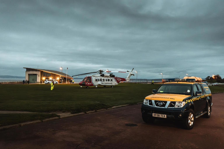 Pictures as rescue helicopter stranded in Morecambe takes off again