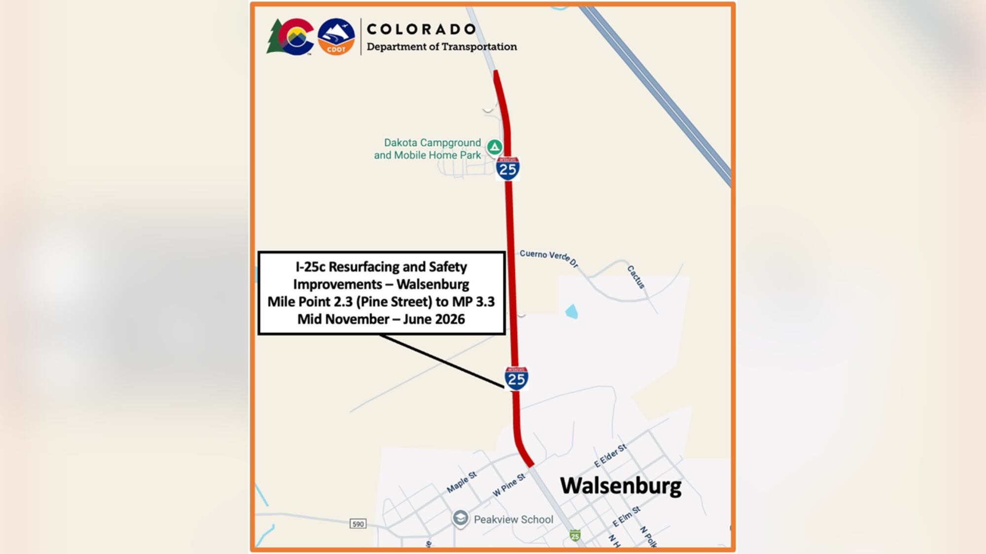 CDOT to begin resurfacing project on I-25c north of Walsenburg