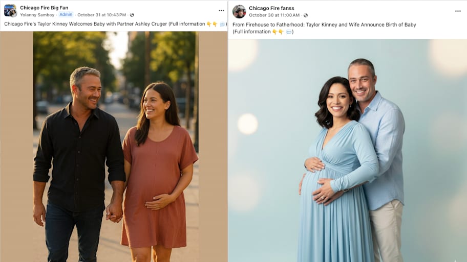 Fake social media posts suggested Taylor Kinney and his wife had welcomed a child | Facebook