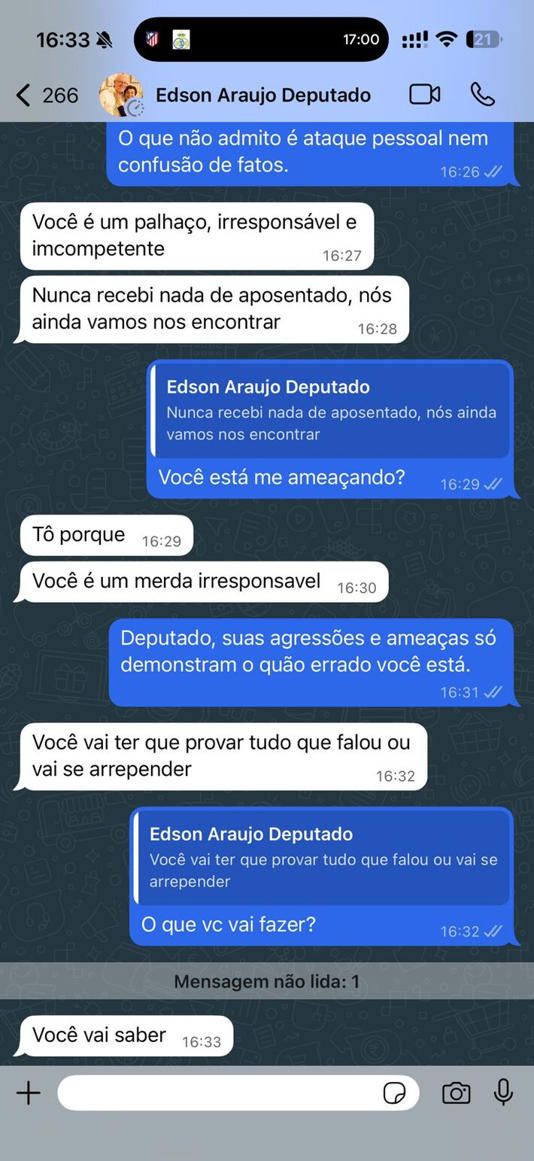 'Você vai ter que provar tudo o que falou o u vai se arrepender', disse o deputado estadual do Maranhão Edson Araujo ao deputado federal Duarte Jr., correligionário do PSB no Estado. Foto: Reprodução
