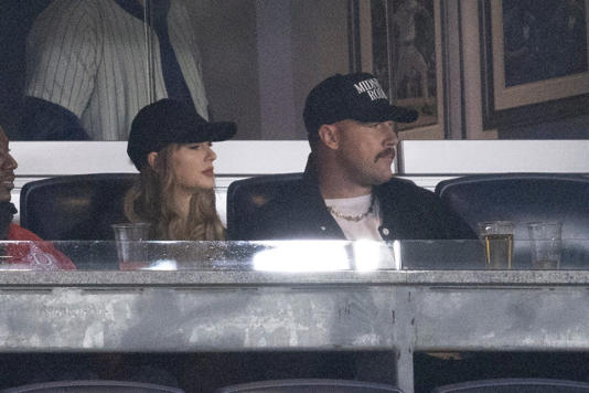 Taylor Swift and Travis Kelce at a Yankees game on Oct. 14, 2024, during the Chiefs’ bye week then.