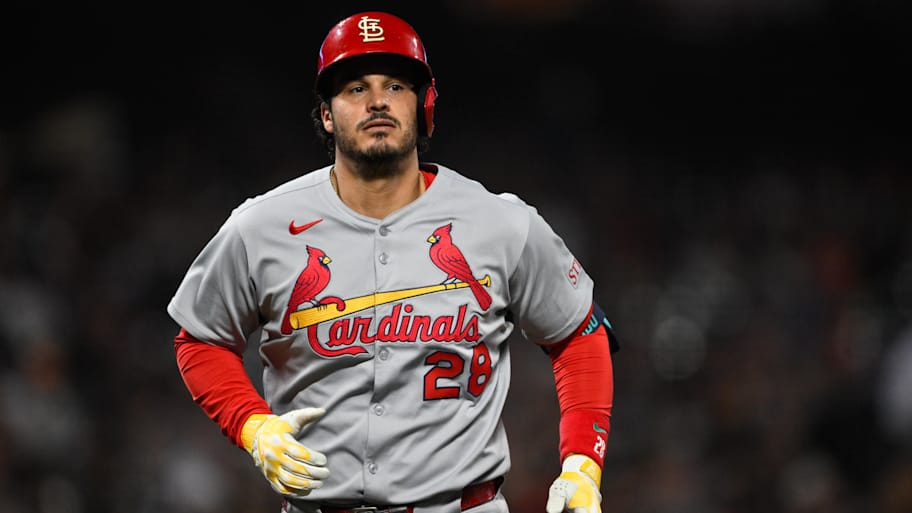 Sep 23, 2025; San Francisco, California, USA; St. Louis Cardinals third baseman Nolan Arenado (28) runs home after his solo home run against the San Francisco Giants during the seventh inning at Oracle Park. Mandatory Credit: Eakin Howard-Imagn Images | Eakin Howard-Imagn Images