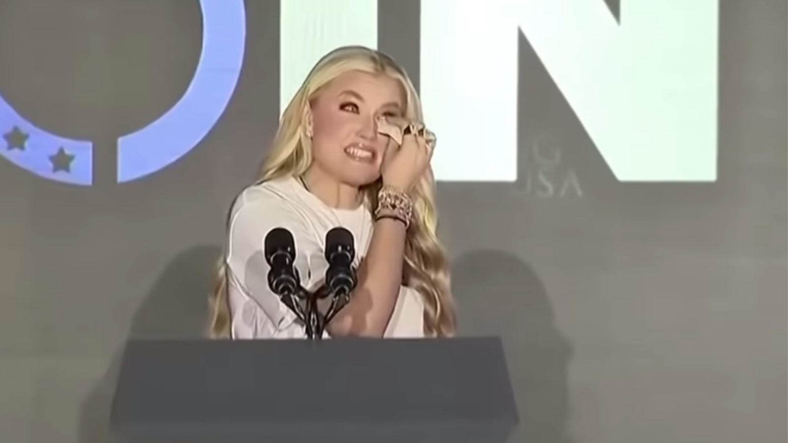 Erika Kirk Allegedly Caught Using Tear Solution to Fake Crying Before TPUSA  Stage