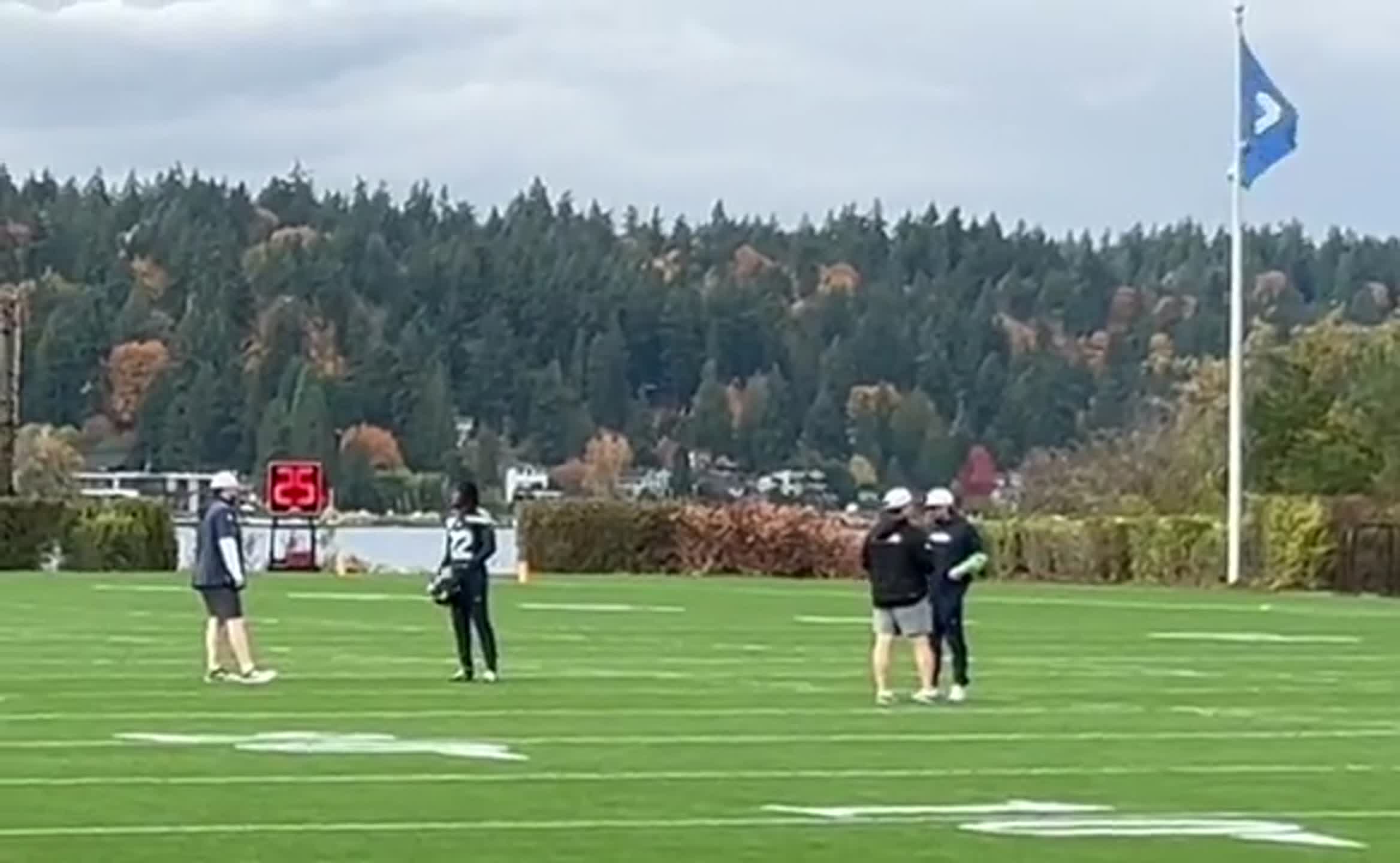 New Seahawks WR/KR Rashid Shaheed talks to special-teams coach Jay ...
