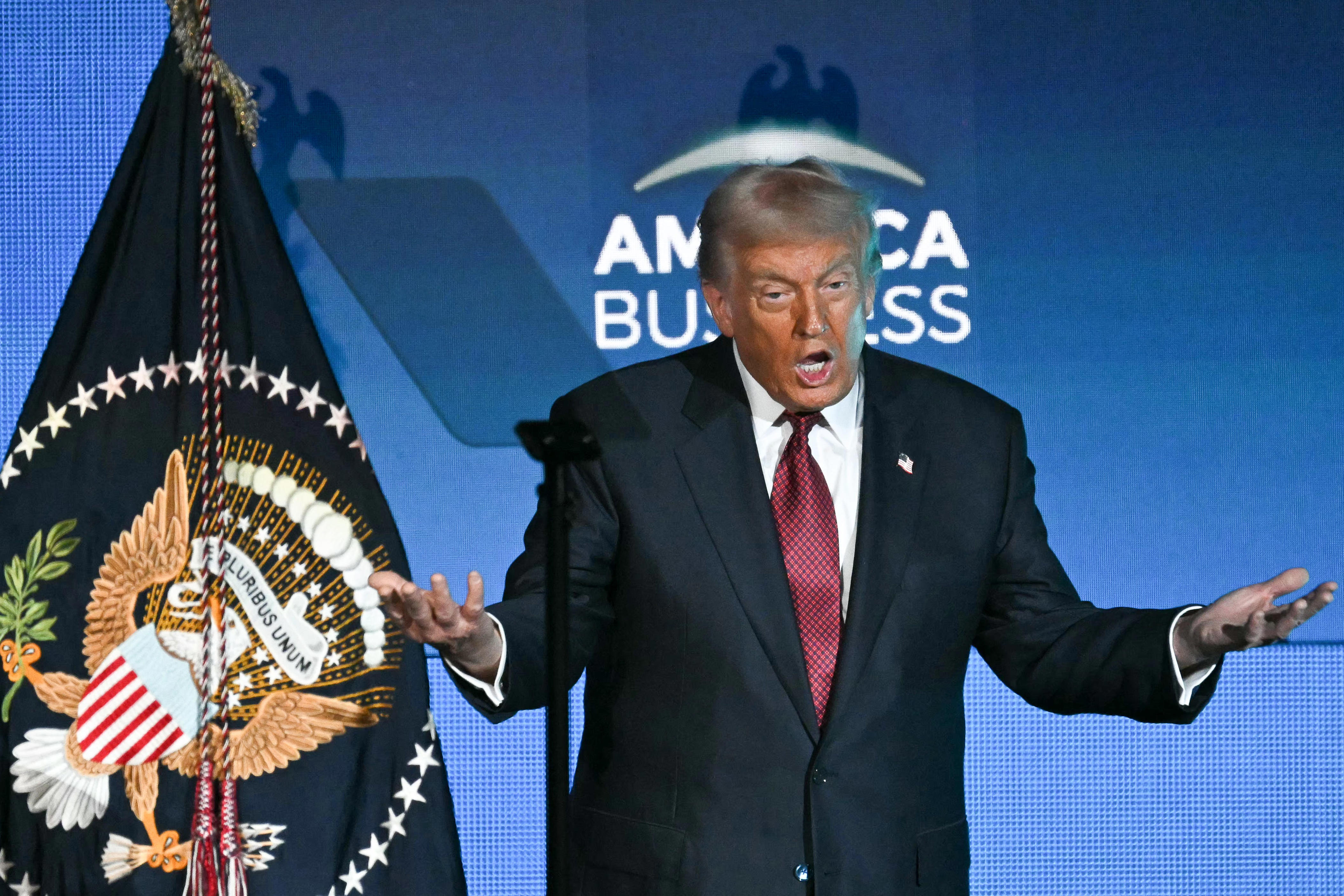 US President Donald Trump speaking at an event.