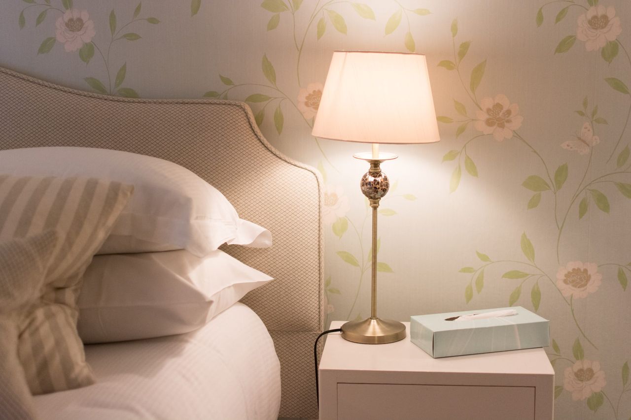 Bedside table with lamp