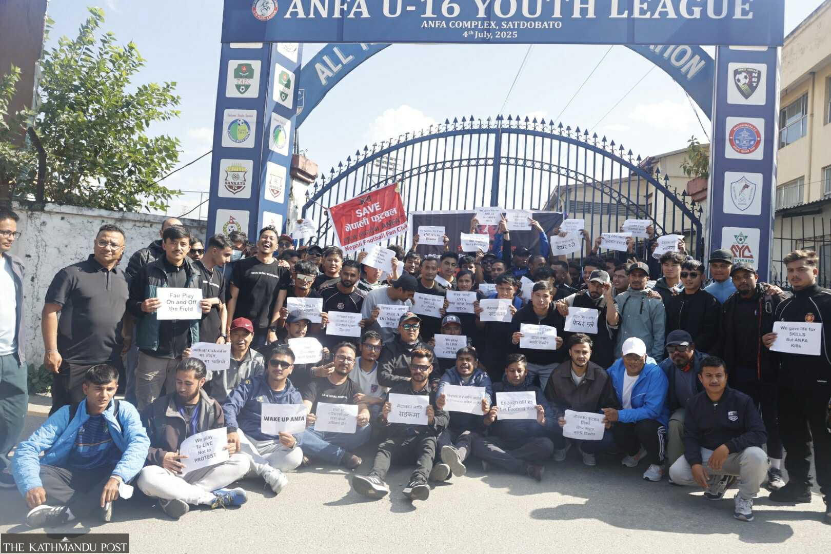 Footballers protest outside ANFA complex demanding 'A' Division League