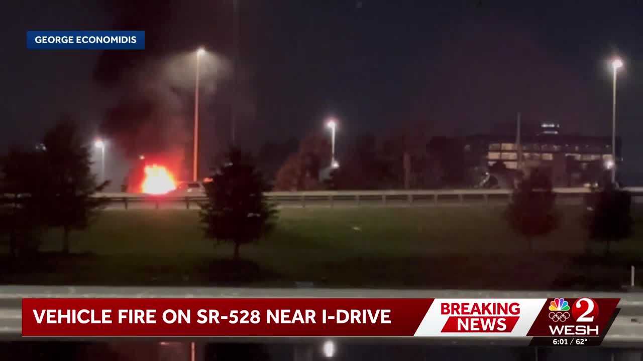 Car goes up in flames on SR-528 in Orange County near I-Drive