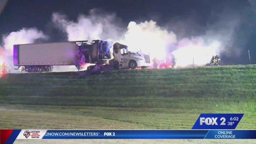 Overnight tractor trailer fire shuts down lanes on I-70