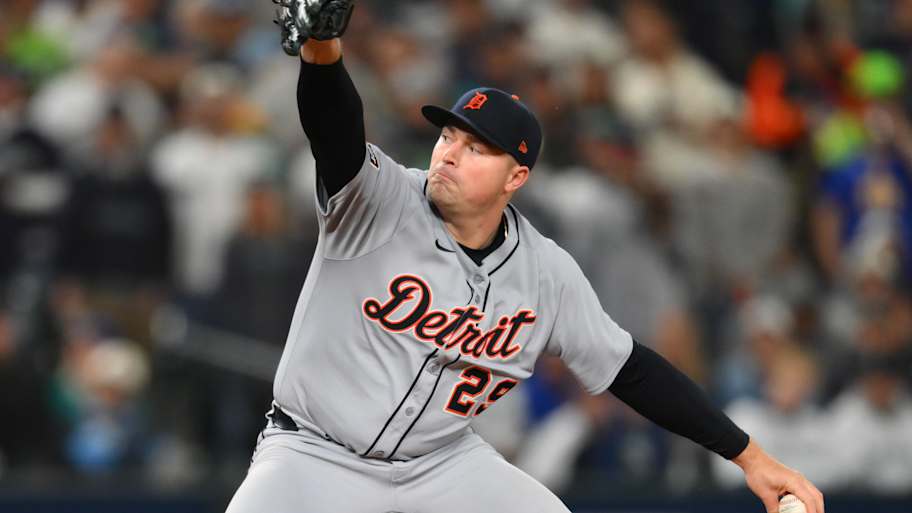 Oct 5, 2025; Seattle, Washington, USA; Detroit Tigers pitcher Tarik Skubal (29) pitches against the Seattle Mariners in the seventh inning during game two of the ALDS round for the 2025 MLB playoffs at T-Mobile Park. Mandatory Credit: Steven Bisig-Imagn Images | Steven Bisig-Imagn Images