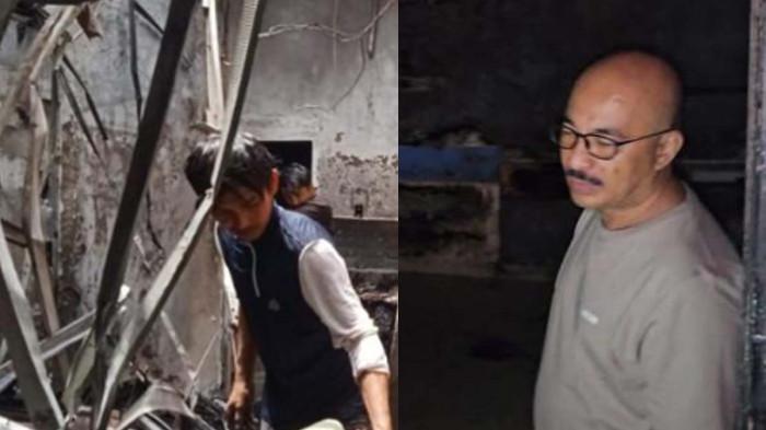 LUDES - Hakim Pengadilan Negeri (PN) Medan, Khamozaro Waruwu di rumahnya yang ludes terbakar di Jalan Pasar II, Komplek Taman Harapan Indah, Lingkungan 13, Tanjung Sari, Kota Medan, pada Senin (4/11/2025). (kolase tribun medan)