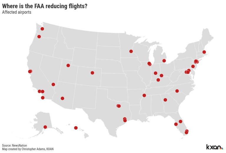 Which routes from Austin could be affected by the FAA’s flight reductions?
