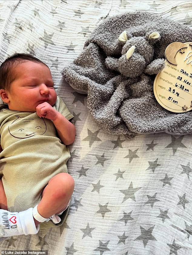 'On Monday, our little family of three, grew a little bigger and we are all so in love already. Welcome my baby boy John James Scott,' he captioned the sweet images