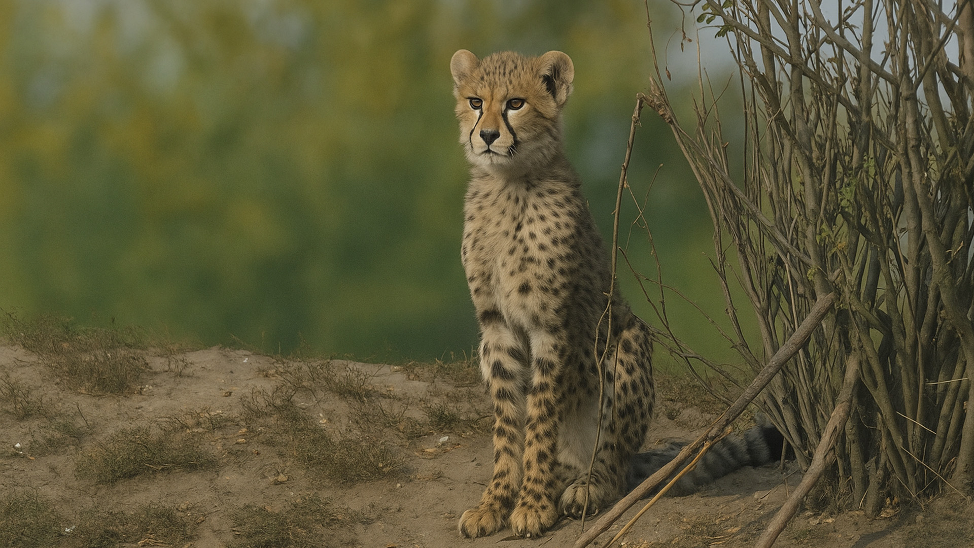 Junger Gepard beobachtet ruhig seine Umgebung und ist bereit zu reagieren