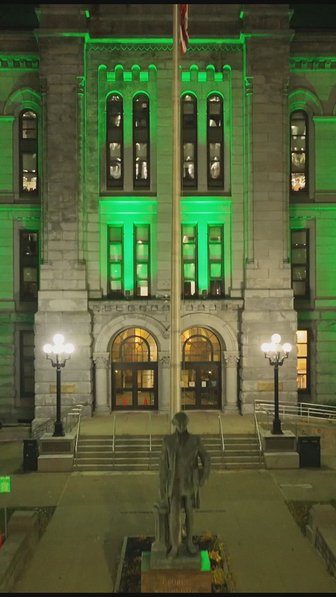 Old County Hall lit up green