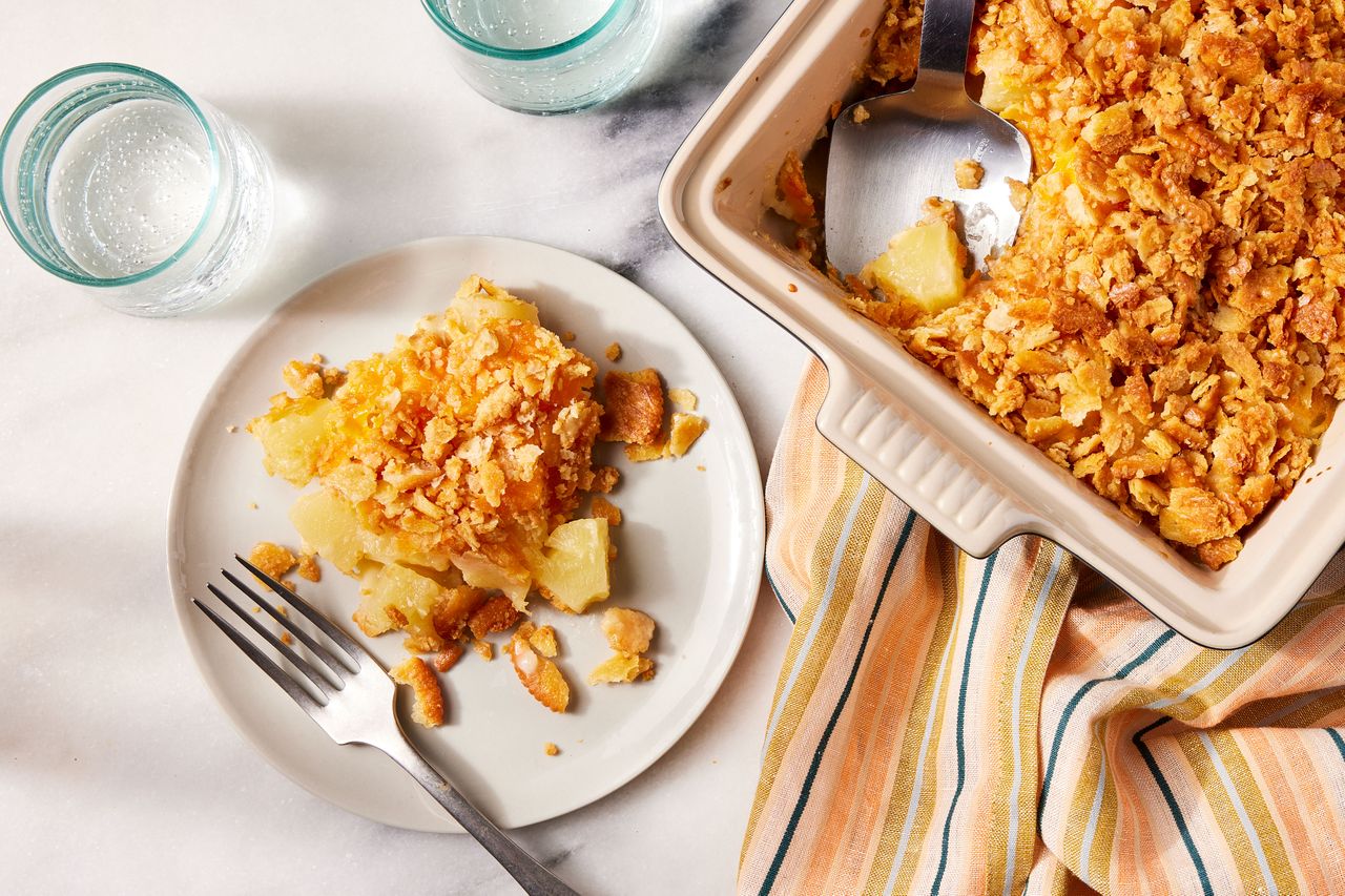 Southern Living Pineapple Casserole serving on a plate