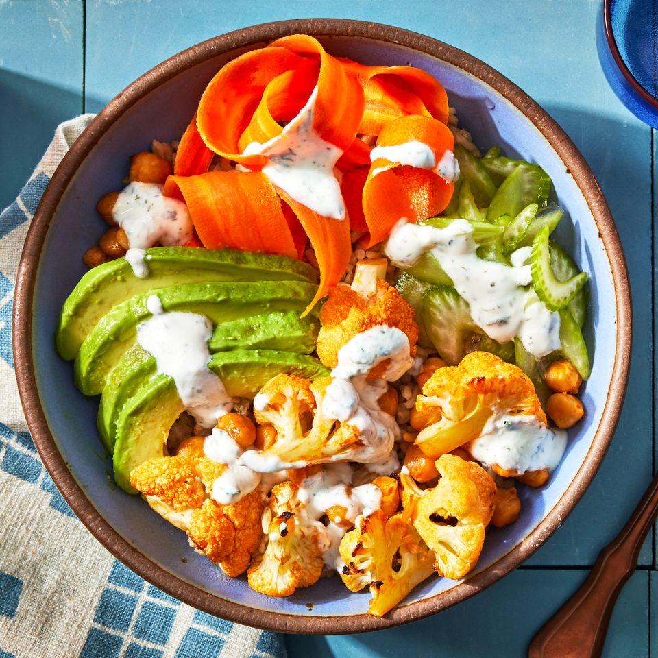 a recipe photo of the Buffalo Cauliflower Grain Bowl
