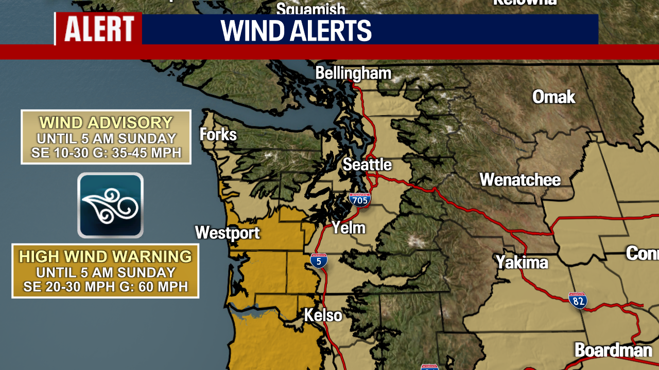 Seattle Weather: Wind and Rain Overnight Saturday