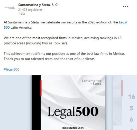 Santamarina y Steta obtiene reconocimiento en The Legal 500 Latin ...