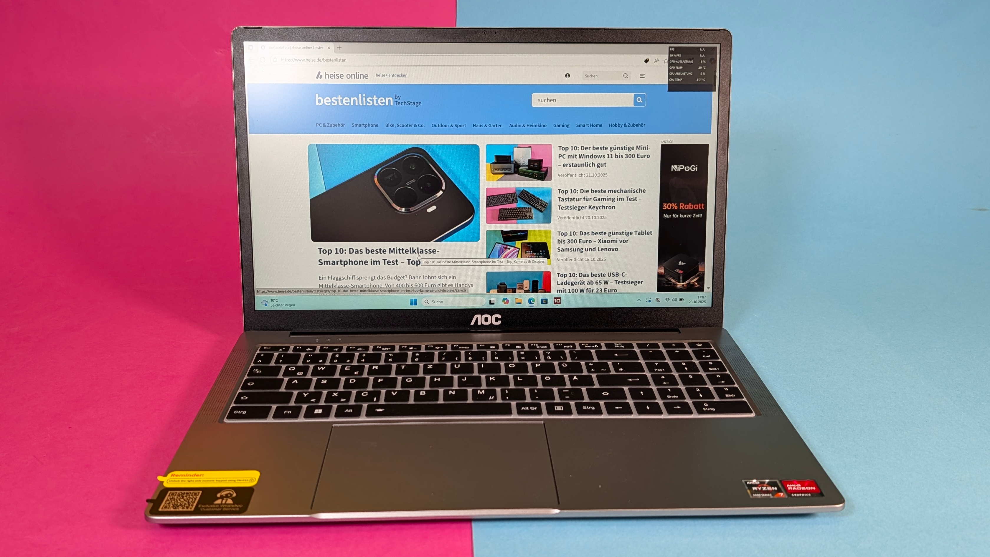 Laptop AOC AX16 Pro im Test: Ryzen 7 und gute Verarbeitung für rund 400 ...