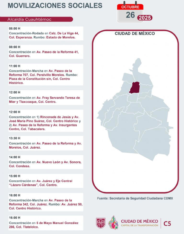 Marchas, bloqueos y movilizaciones HOY domingo 26 de octubre ...