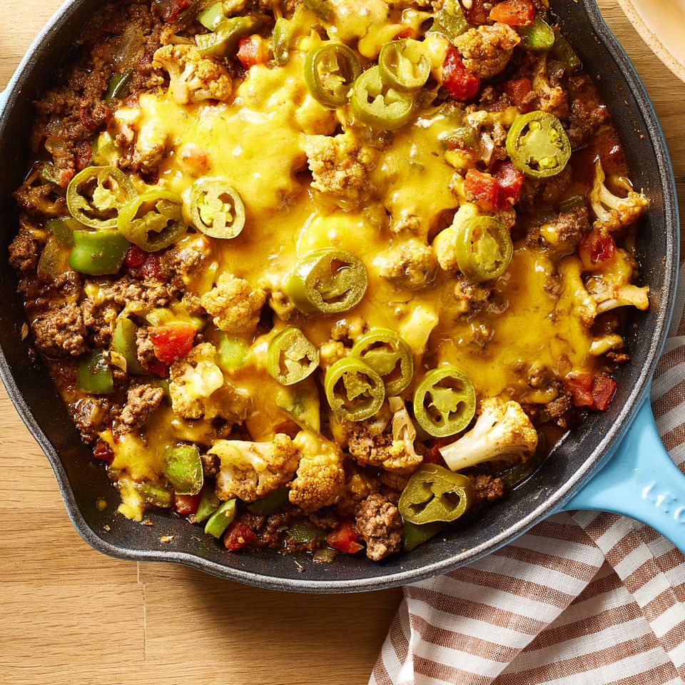 Cheesy ground beef & cauliflower casserole