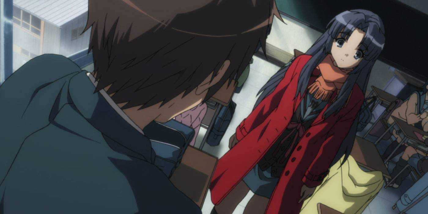 Kyon panics upon seeing Asakura in The Disappearance of Haruhi Suzumiya