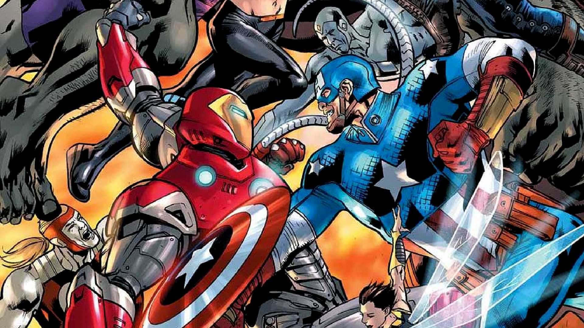 Iron Man and Captain America fight in Ultimate Invasion cover