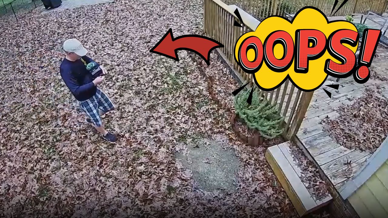Man falls hard when the step to the deck suddenly gives up on him