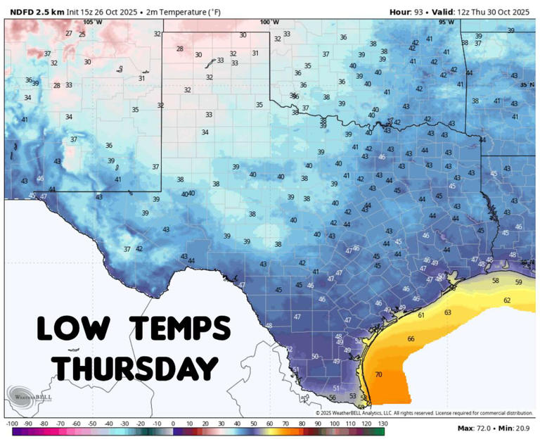 Timeline: Cold front to send South Texas temps into the 40s this week