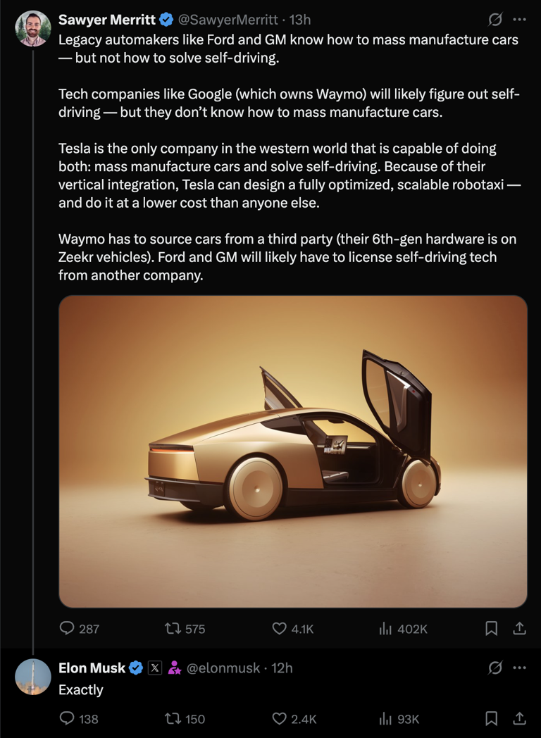 Tesla investor claims EV maker is better than Google, GM, Ford and ...