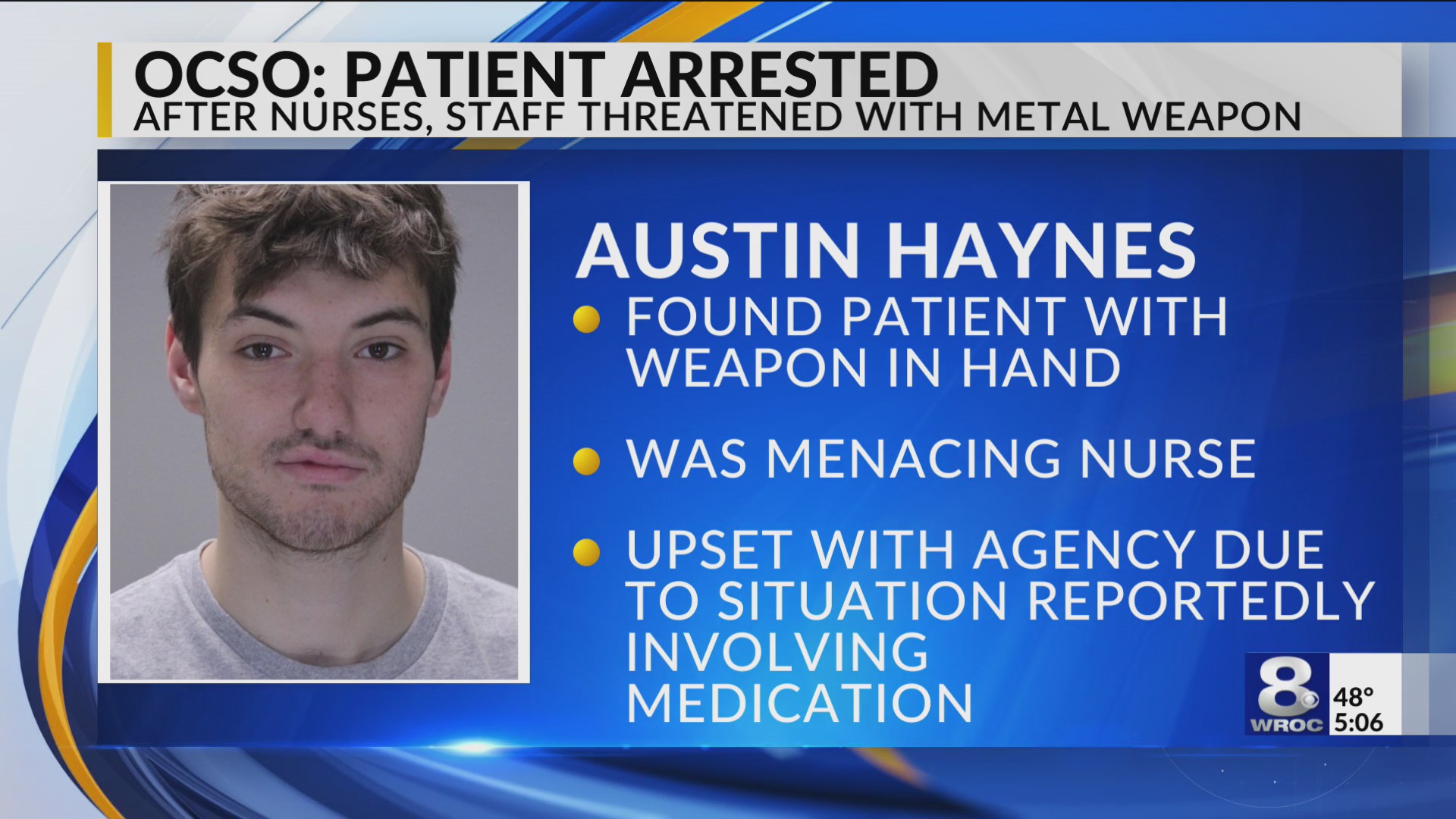OCSO: Patient arrested after nurses, staff threatened with metal weapon