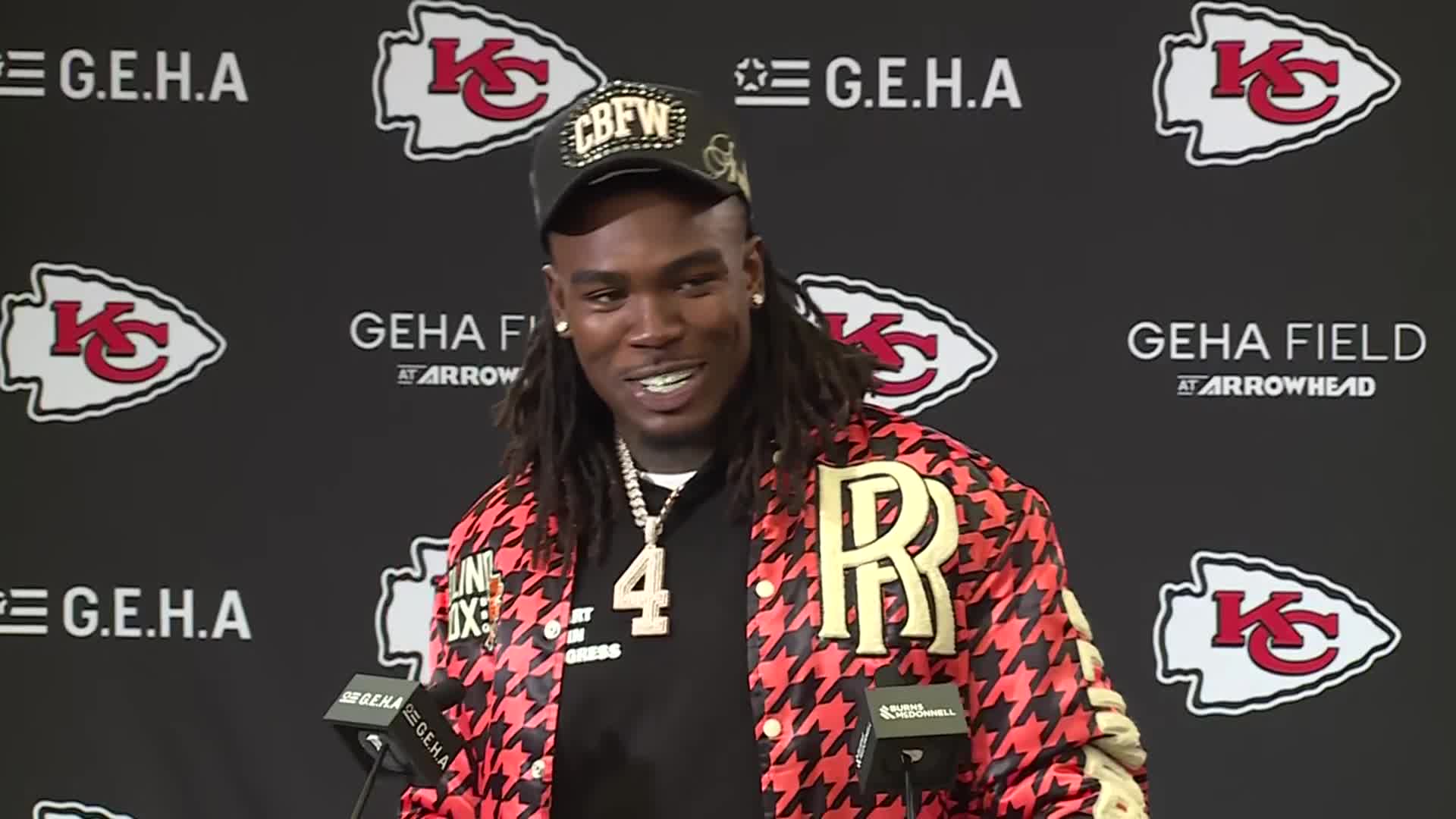 Chiefs WR Rashee Rice talked to the media about the Chiefs Monday night ...