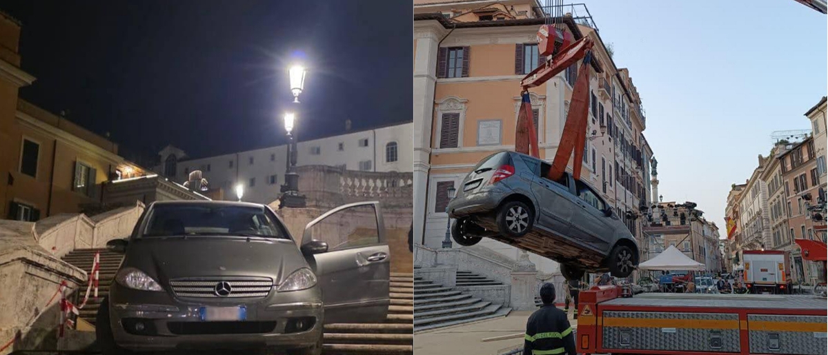 Roma In Auto Sulla Scalinata Di Trinit Dei Monti Rimossa Con Un 