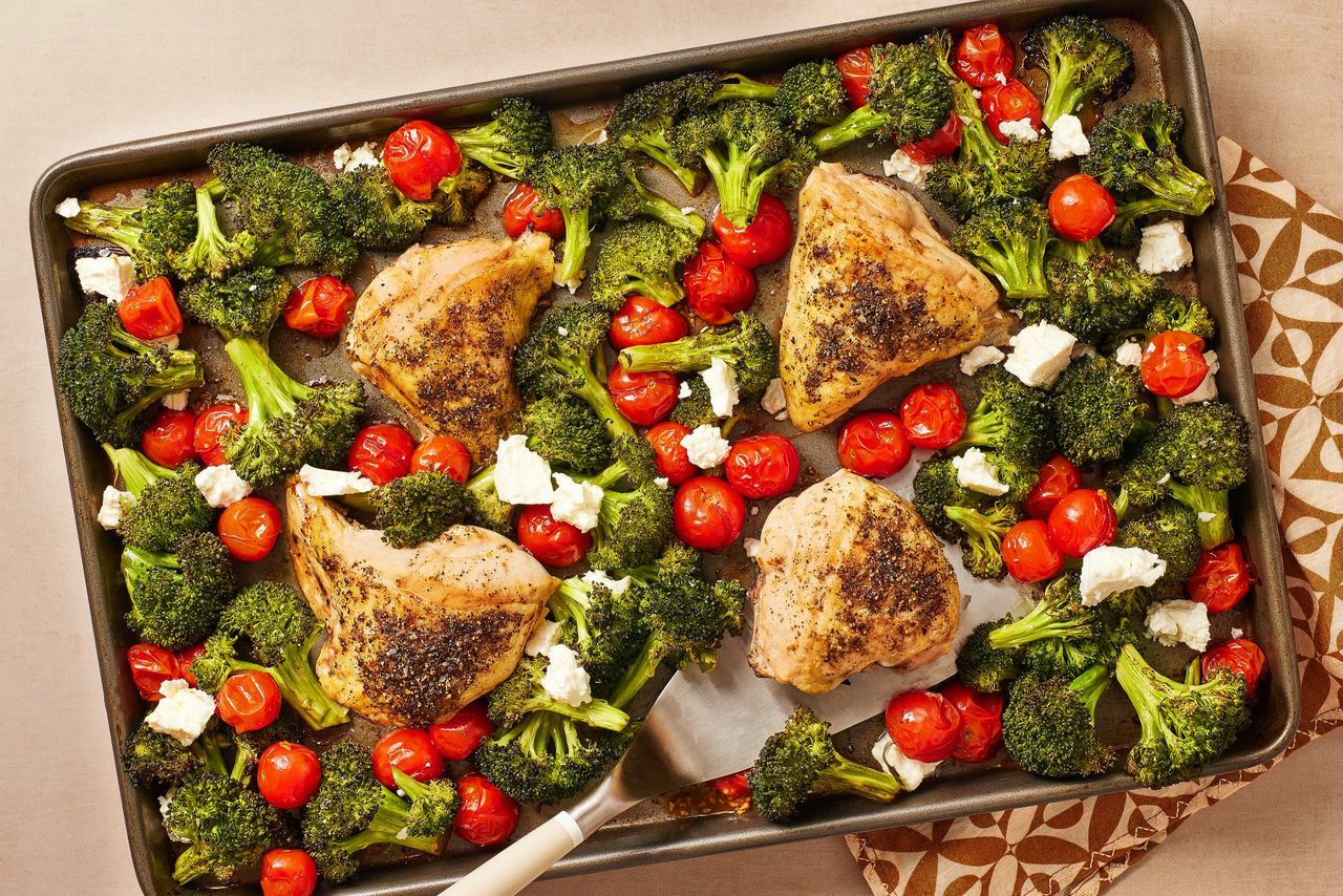 Sheet Pan Lemon Pepper Chicken with Broccoli and Tomatoes