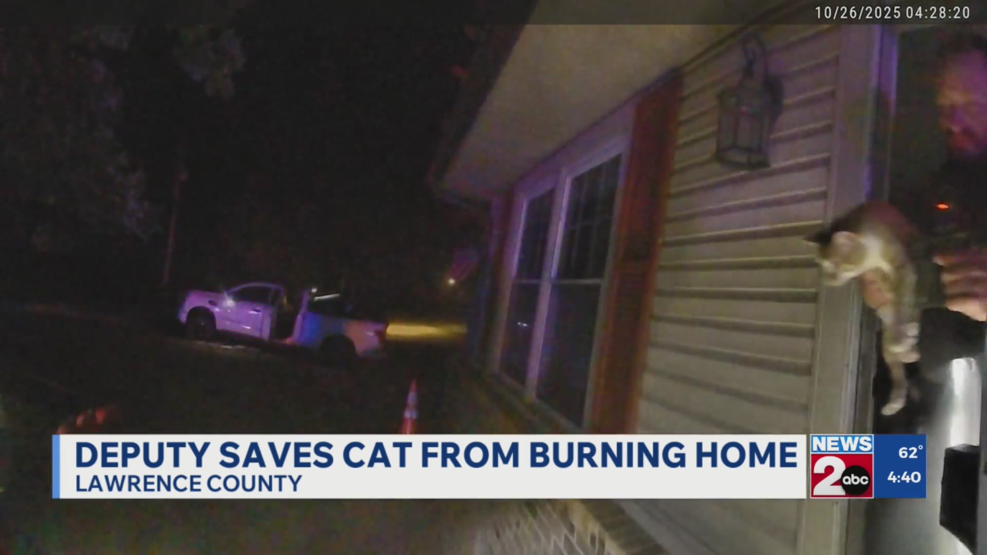 Deputy saves cat from burning home in Lawrence County
